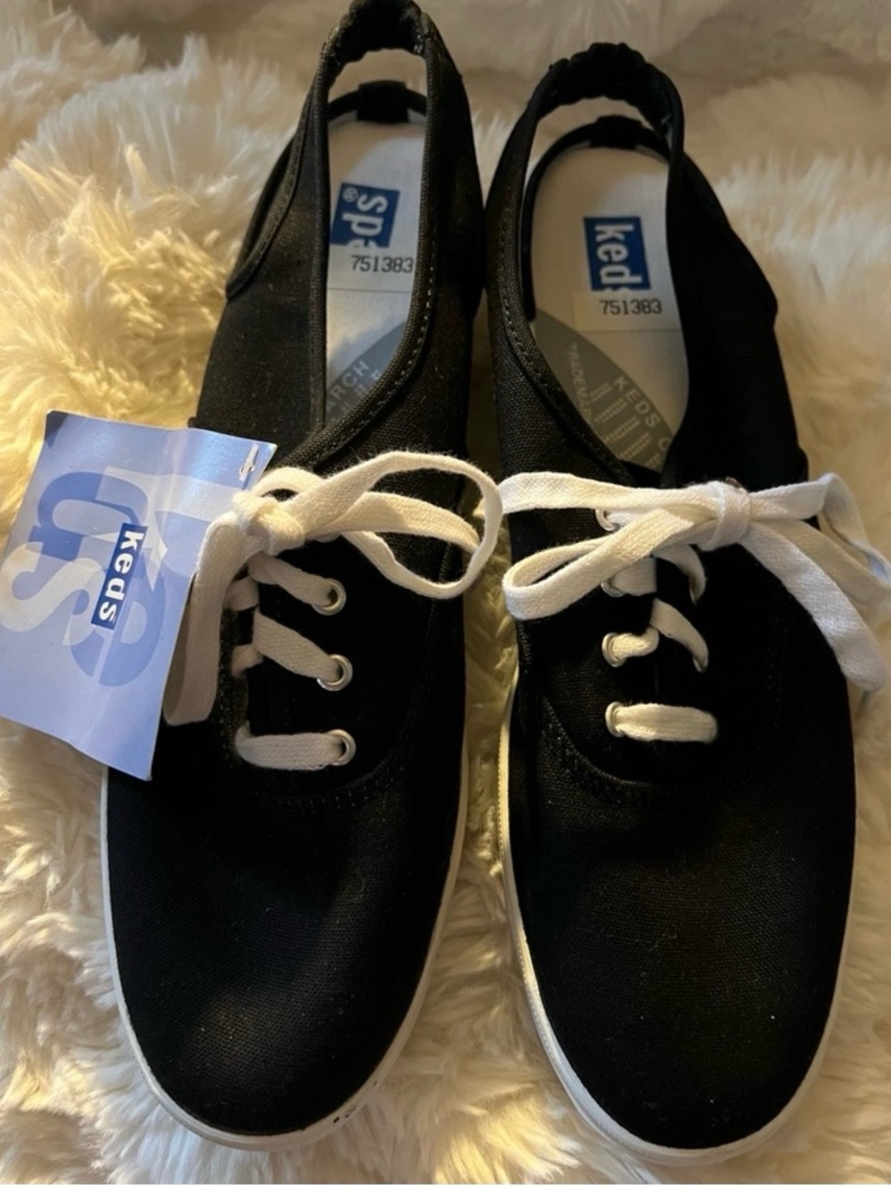 Keds Black Canvas Lace‑Up Sneakers w/ Elastic Heel Strap